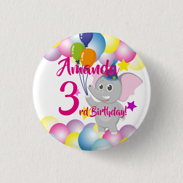Baby elephant Balloons Birthday party 1 Inch Round Button (Front)