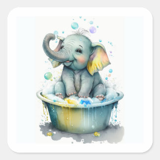 Baby Elephant - Bath Time Square Sticker
