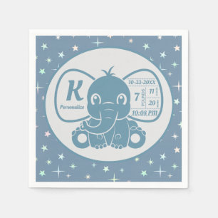 Baby Elephant Birth Announcement Blue Boy Napkin