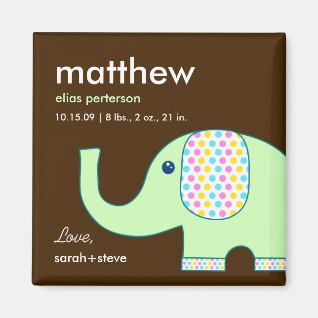 Baby Elephant Birth Announcement Magnet (Front)