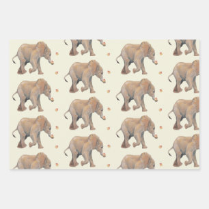 Baby Elephant Birthday giftwrap by Tonkinson Wrapping Paper Sheet