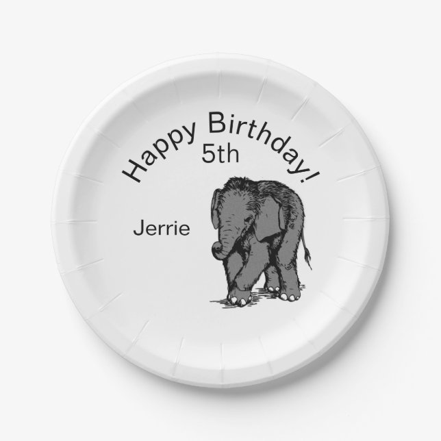 Baby Elephant Birthday Paper Plate (Front)