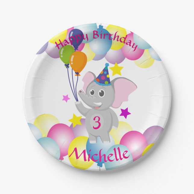 Baby elephant Birthday party Paper Plate (Front)