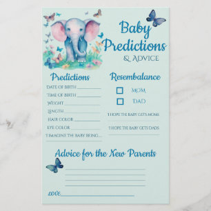 Baby Elephant Blue Baby Predictions Carte conseil