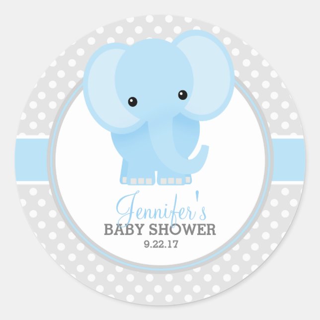 Baby Elephant (blue) Baby Shower Classic Round Sticker (Front)