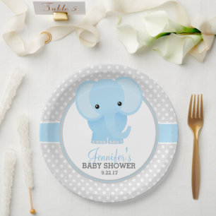 Baby Elephant (blue) Baby Shower Paper Plate