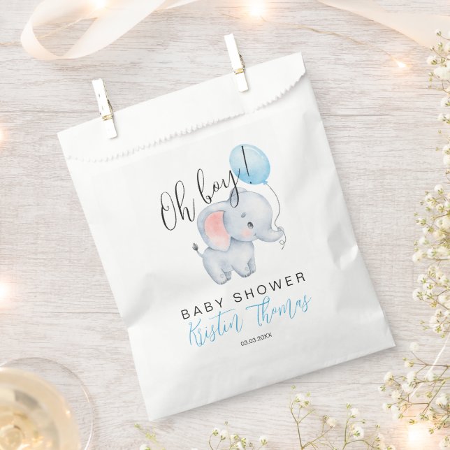 Baby Elephant & Blue Balloon Baby Shower Favour Bag (Clipped)