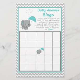 Baby Elephant Boy Baby Shower Game Bingo Card