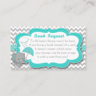 Baby Elephant Boy Baby Shower Teal Book Request Enclosure Card