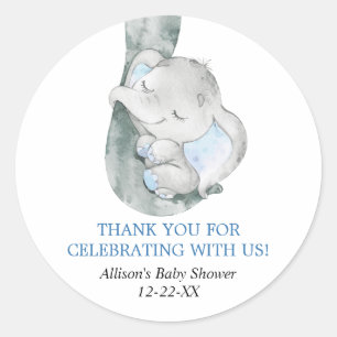 Baby elephant boy blue favour stickers