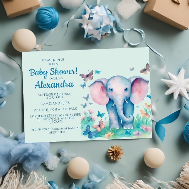 Baby Elephant Boys Baby Shower Invitation (Creator Uploaded)