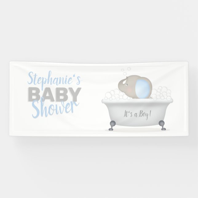 Baby Elephant Bubble Bath Boy Baby Shower Banner (Horizontal)