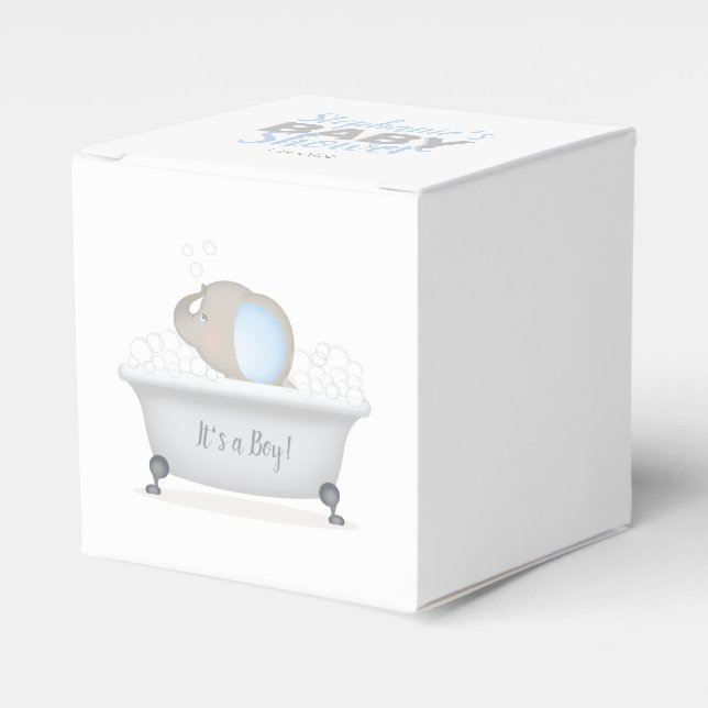 Baby Elephant Bubble Bath Boy Baby Shower Favor Box (Front Side)