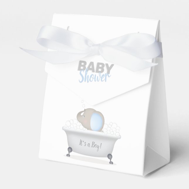 Baby Elephant Bubble Bath Boy Baby Shower Favor Box (Front Side)