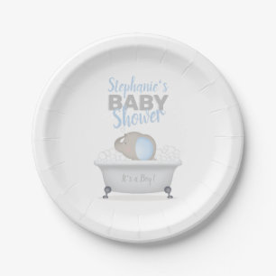 Baby Elephant Bubble Bath Boy Baby Shower Paper Plate