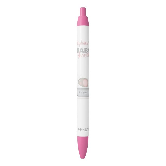Baby Elephant Bubble Bath Girl Baby Shower Black Ink Pen (Front Vertical)