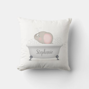 Baby Elephant Bubble Bath Girl Baby Shower Throw Pillow