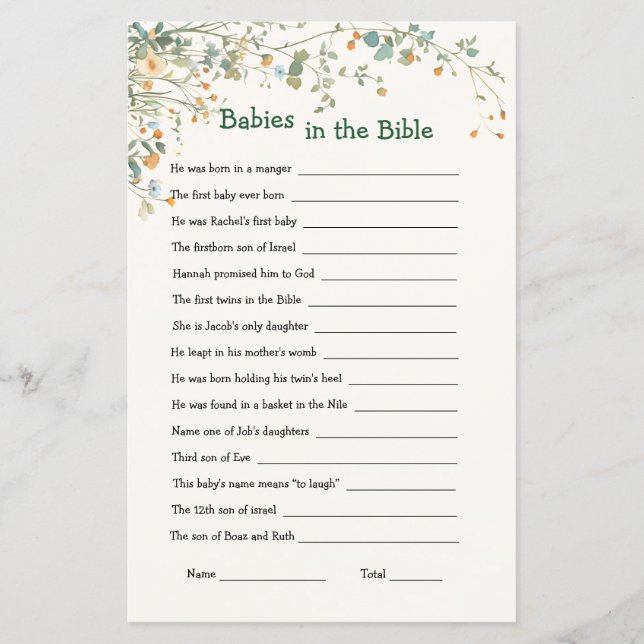 Baby Elephant & Butterflies Babies in Bible Game (Front)