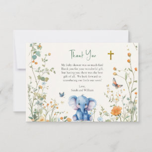 Baby Elephant & Butterflies Orthodox Baby Shower Thank You Card