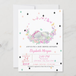 Baby Elephant,Butterflies, Stars Baby Shower Invitation