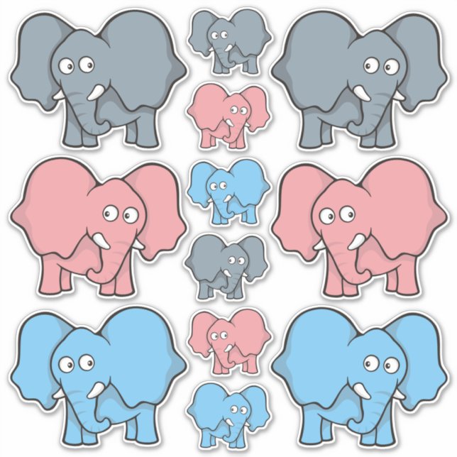 Baby Elephant Cartoons Icons Set (Front)