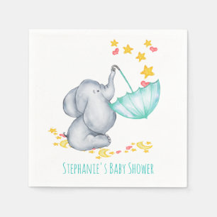 Baby Elephant Catching Falling Stars Baby Shower Napkin