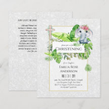 Baby Elephant CHRISTENING Invite for Girls Jungle