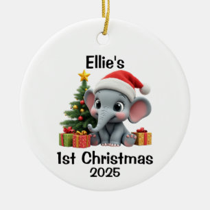 Baby Elephant Christmas Ceramic Ornament