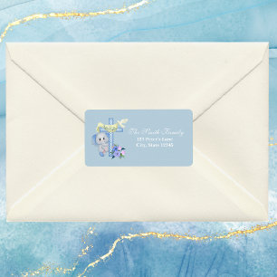 Baby Elephant Cross and Dove Baptism Label