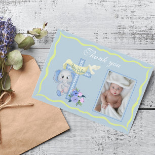 Baby Elephant Cross and Dove Baptism Thank You Card