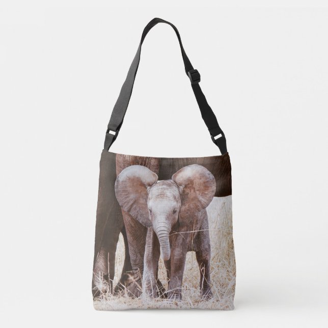 Baby Elephant Cute African Elephant with Mom Crossbody Bag (Back)
