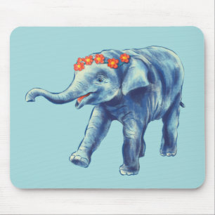 Baby Elephant Cute Blue Kids Mouse Pad