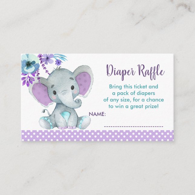 Baby Elephant diaper raffle ticket Gender Reveal Enclosure Card (Front)