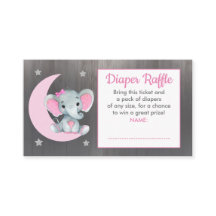 Baby Elephant diaper raffle ticket Moon Star Pink