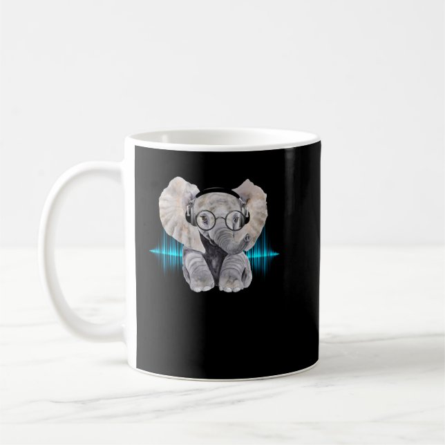 Baby Elephant DJ Wearing Headphones & Glasses Gift Coffee Mug (Left)