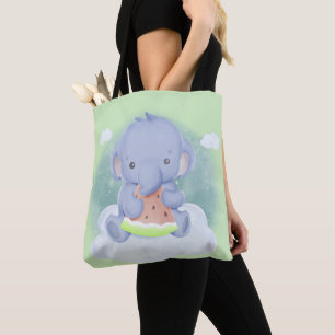 Baby Elephant Eating Watermelon Tote Bag