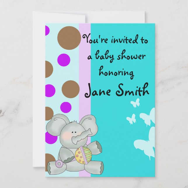 Baby Elephant et papillons Douche Invitation (Devant)