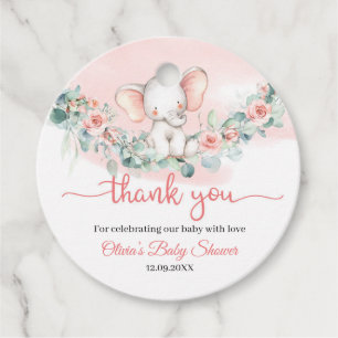 Baby elephant eucalyptus wreath blush baby shower  favour tags