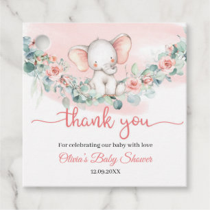 Baby elephant eucalyptus wreath blush baby shower favour tags