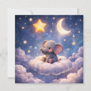 Baby elephant first birthday flat card