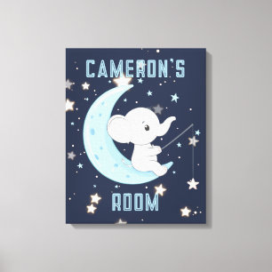 Baby Elephant Fishing 4 Stars Stretched Canvas