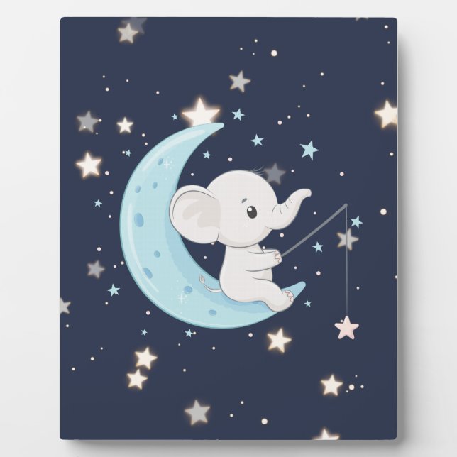 Baby Elephant Fishing For Stars Tabletop Plaque (Front)
