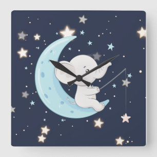 Baby Elephant Fishing For Stars Wall Clock