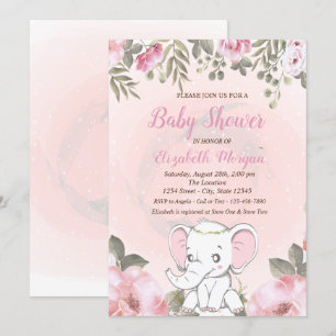 Baby Elephant Floral Baby Shower Invitation
