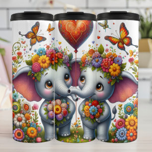 Baby Elephant Floral Heart Balloon Thermal Tumbler