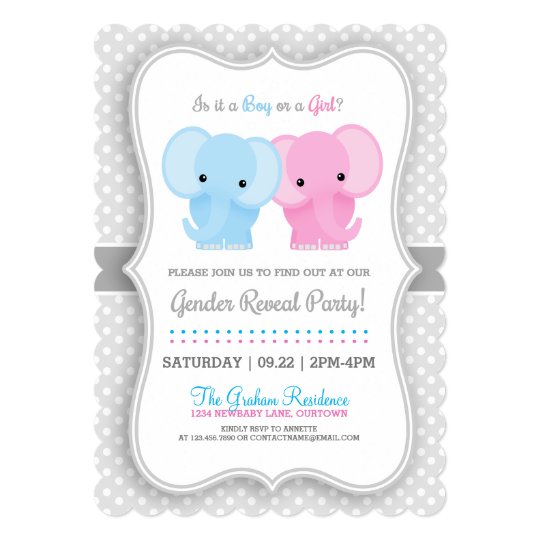 Baby Elephant Gender Reveal Party Invitations | Zazzle.ca