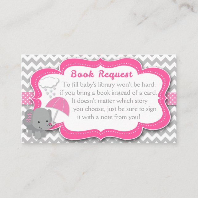 Baby Elephant Girl Baby Shower Pink Book Request Enclosure Card (Front)