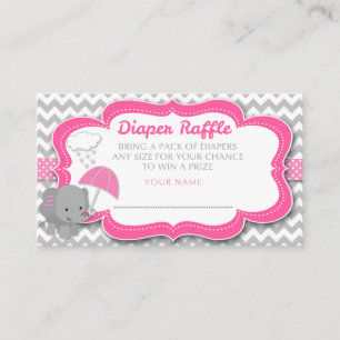 Baby Elephant Girl Baby Shower Pink Diaper Raffle Enclosure Card