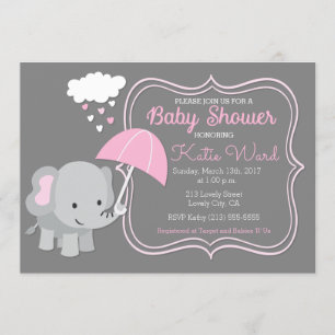 Baby Elephant Girl Baby shower rose Invitation