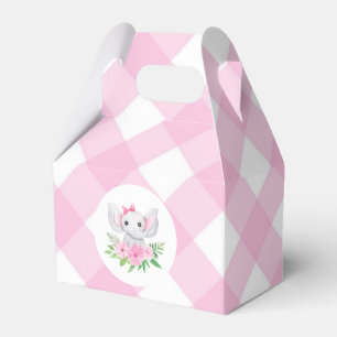 Baby Elephant Girl Favor Box Pink Gingham